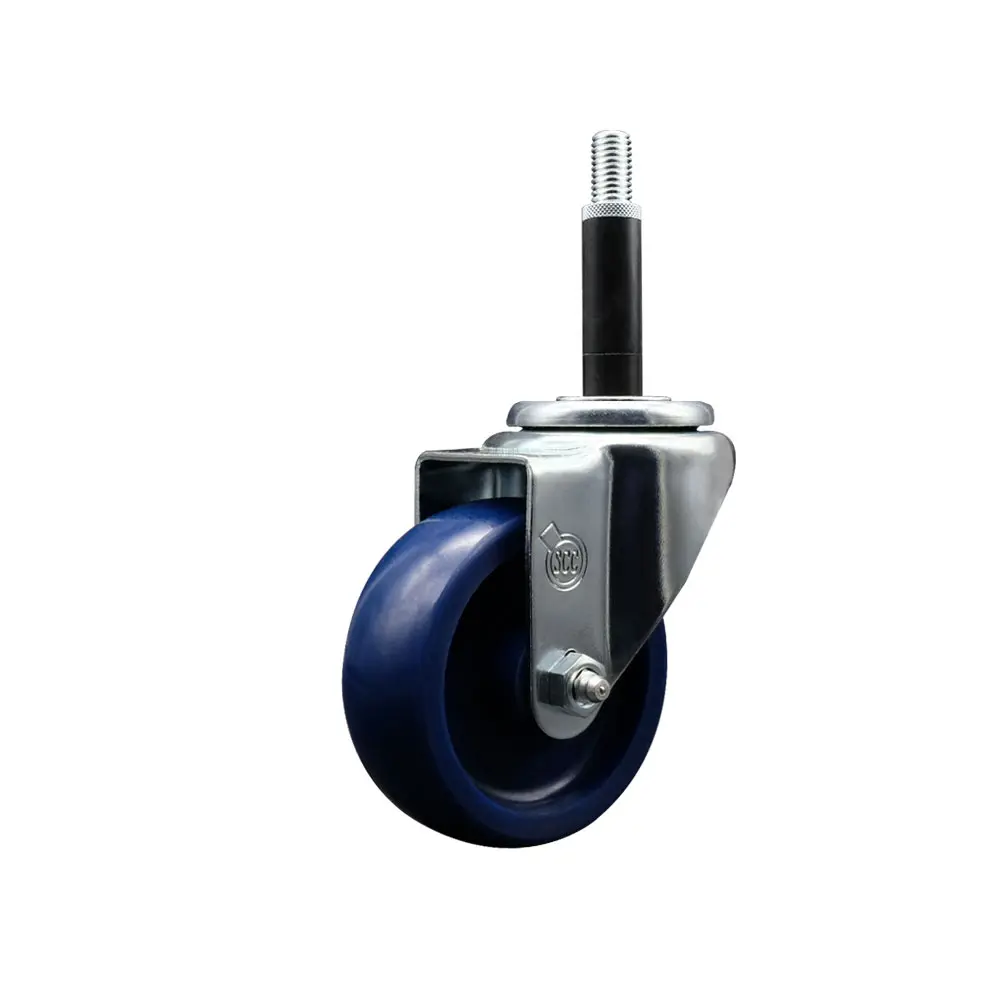Service Caster SCC-EX20S3514-SPUS-34 Solid Polyurethane Expanding Stem Swivel Caster, 3.5 in. Blue Wheel, 0.75 in. Stem, 300 lbs Capacity, Bright Zinc Plated Finish, for Project Work Shop Use, 3.5 In. Wheel