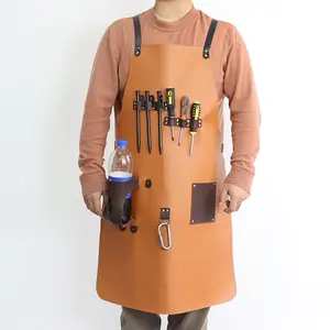 Multifunctional Tool Apron, PU Leather Apron with Pocket, Oil Proof Work Apron for Outdoor Barbecue Picnic BBQ Woodworking Maintenance Electrician