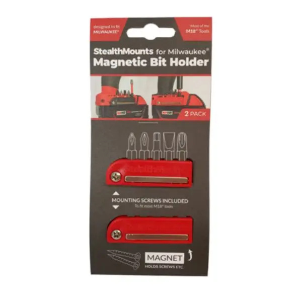 StealthMounts Magnetic Bit Holders for Milwaukee M18 18V Tools, Red Plastic Screwdriver Tool Accessory, 2-Pack, Magnetic Screwdriver Tools