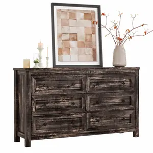 AMERLIFE Farmhouse 6 Drawers Dresser, Wood Rustic Chest of Drawers for Bedroom, Closet Storage Dressers Organizer, 6 Drawers Chest for Living Room
