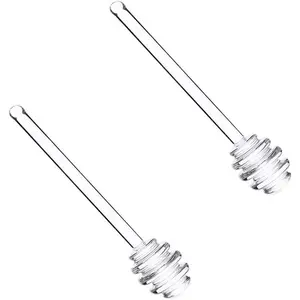 2 pcs glass honey dippers — durable honey stirring scoops/spoons for kitchen honey tools