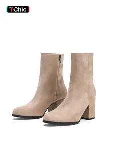 Women's Fashionable Black Ankle Boots, Made of Suede-Like Faux Leather, with Side Zipper, Chunky Heels and Pointed Toe, Stylish and Versatile, Ideal for Daily Wear and Trendy Outfits, Comfortable and Chic Dressy Footwear Winter Boot Shoes