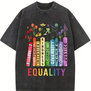 Equal Rights Tshirt, Book Flower Shirt, Social Justice T-Shirt, Equality Peace Love Kindness Shirt, Feminist Women Rights Top Womenswear Summer