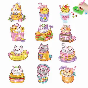 12pcs/set DIY Diamond Painting Kit, Cute Cat Pattern Diamond Art Sticker, DIY Decor Painting, Handmade Gifts for Bedroom Living Room Office