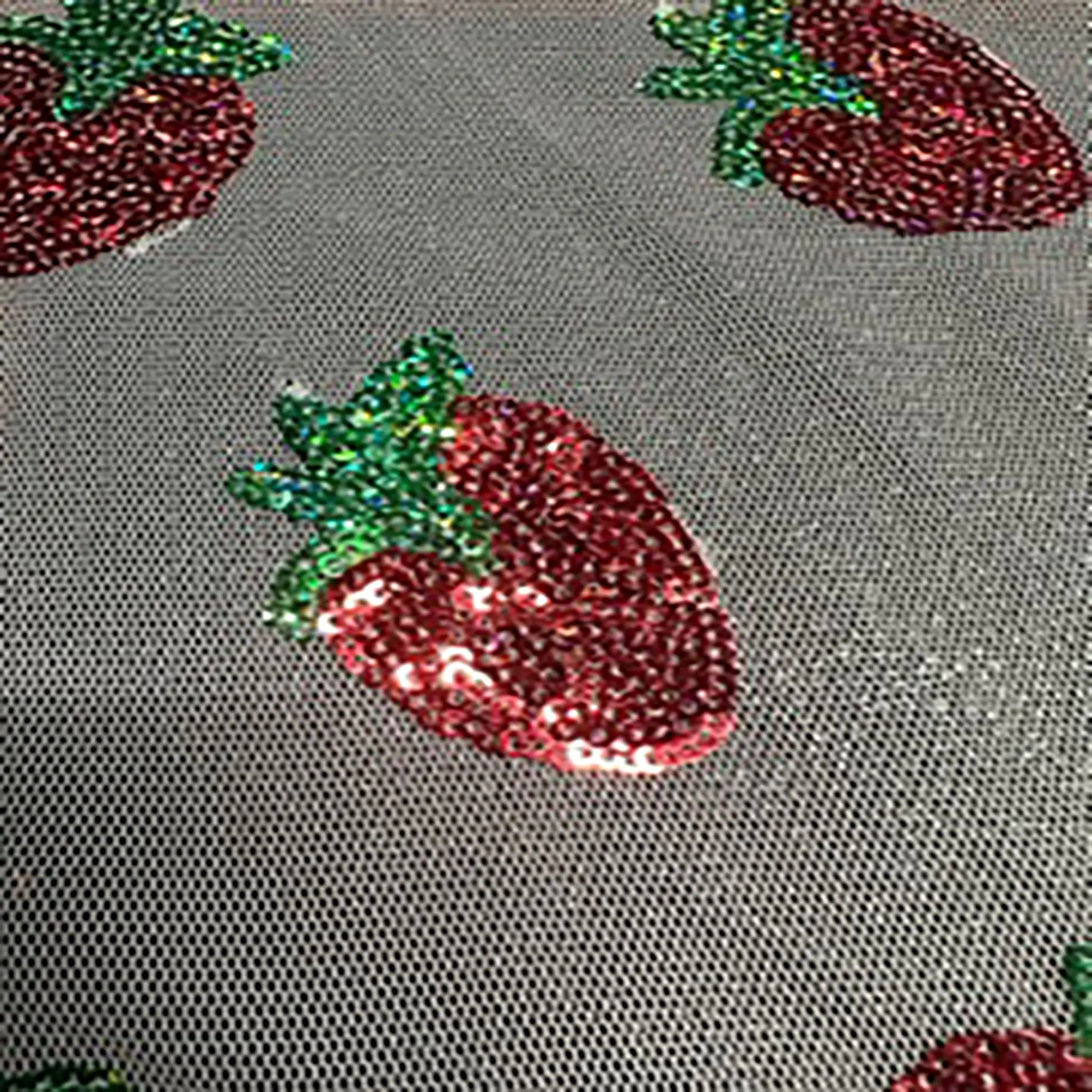 Sequin Strawberry Polyester Mesh Fabric - High-Quality, Durable, Shimmery, 55/56" Wide, 36"x60" per Yard, for Sewing, Formal Clothing, Creative Projects, Crafts