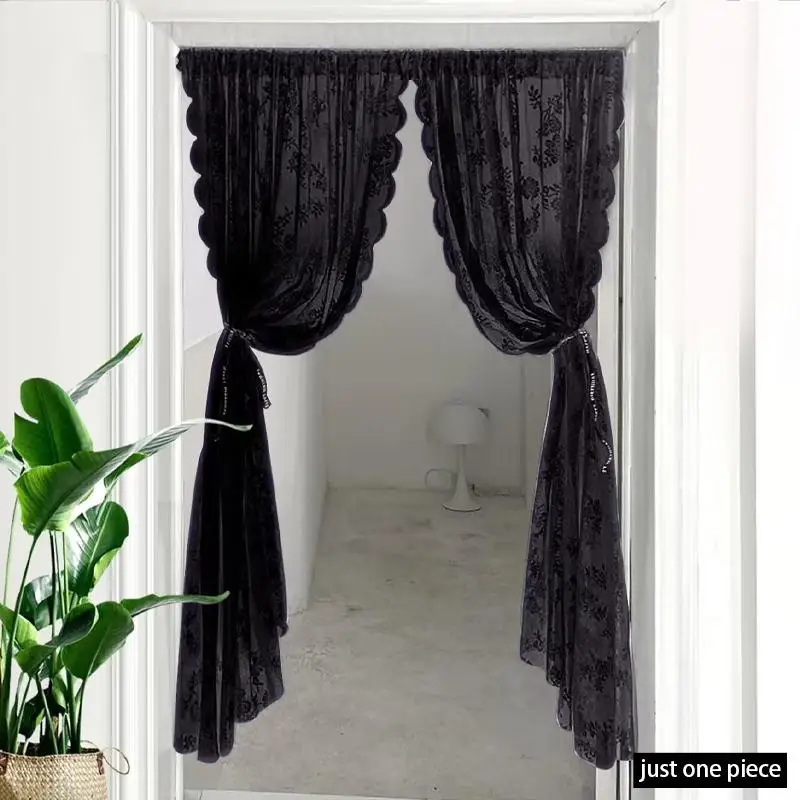 Lace Sheer Door Curtain for Room Decor, 1 Count Hollow Out Flower Pattern Door Curtain for Home Decor, Curtains Living Room, Kitchen, Door Curtain fo