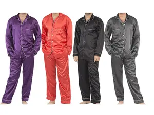 Up2date Fashion Men's Satin Pajama Set Full Sleeves Silky Loungewear 2 Piece Pjs Classic Button-Down Sleepwear M-XL