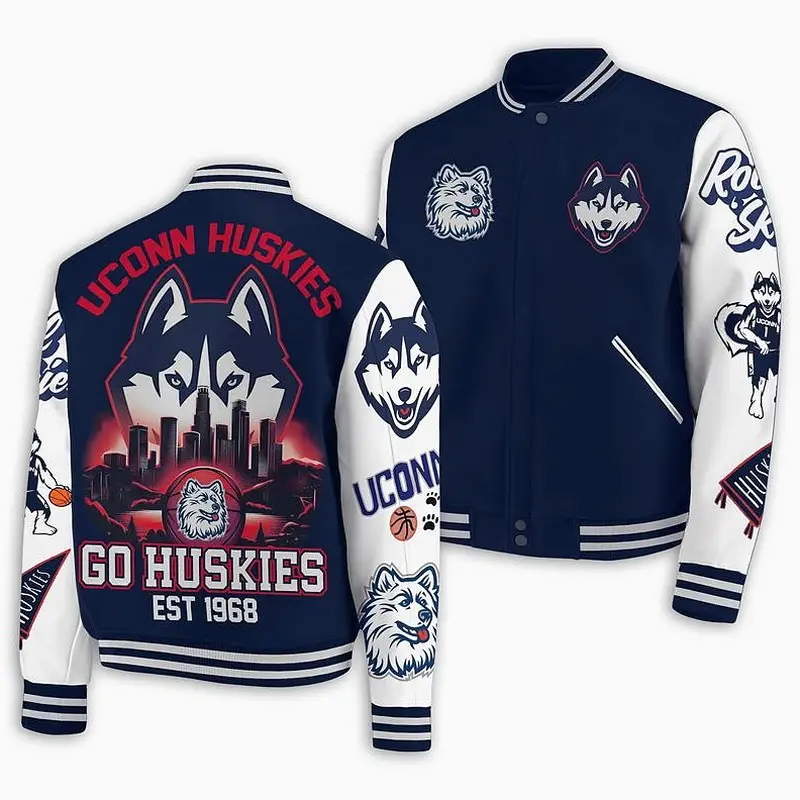 New Huskies Bomber Baseball Jacket, College University Varsity Jacket, Sport Shirt, Comfortable Unisex Bomber, Trendy Outfit, Gift For Fan - Customer