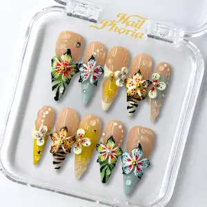 NailPhoria FERAL PETALS - Handmade Press-On Nails | Reusable, Salon-Quality, Long-Lasting, Glossy Design