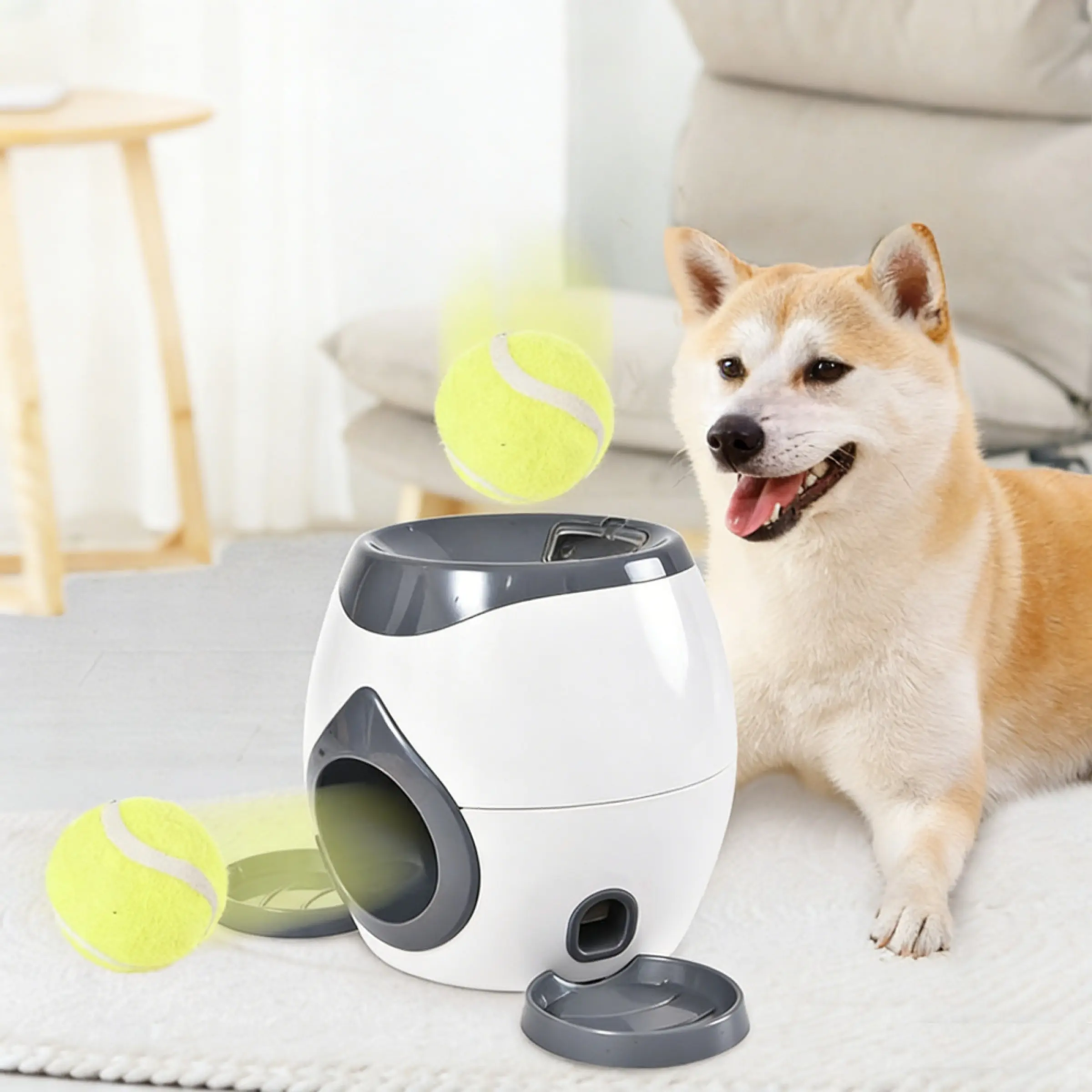 Interactive Pet Dog Tennis Toy, Interactive Training Ball with Automatic Food Dispenser, Durable Spring Design, Ideal Indoor Play for Dogs