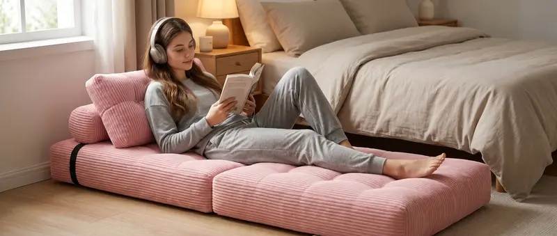 Mr IRONSTONE Convertible Sleeper Sofa Bed - Corded Fabric Couch with Headrest, Back Support, Pillow, Foldable Mattress, Minimalist Seat, 34.7" Solo Bed, 3-Color Room Match, Furniture for Small Spaces, Dorms, Room Decor, Approx. 34x70"