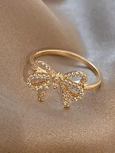 Fashion Bow Decorated Ring, 2024 New Style Elegant Rhinestone Decor Jewelry for Women for Party, Daily Clothing Decor, Trendy Jewelry for Birthday Gift, Fashion Jewelry Accessories, Statement Ring