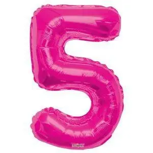 Number 5 Hot Pink Foil Balloon 34" in each. 19677-34