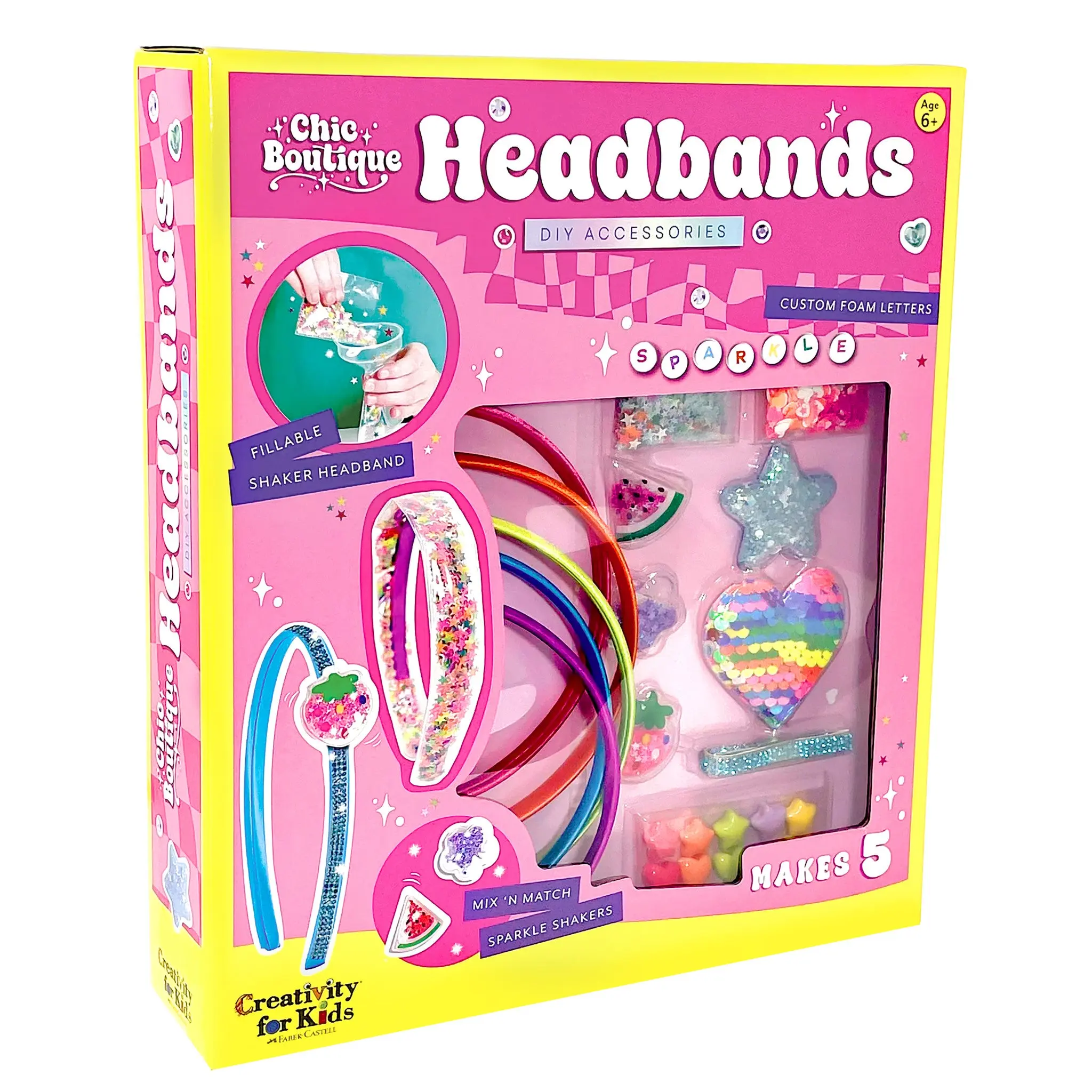 DIY Headbands Making Kit for Girls, Create 5 Chic Satin Hair Accessories with Sparkle Alphabet Beads, Charms & Confetti Shakers, Personalized, Foam Letters, Boutique, Gift Idea, Fillable