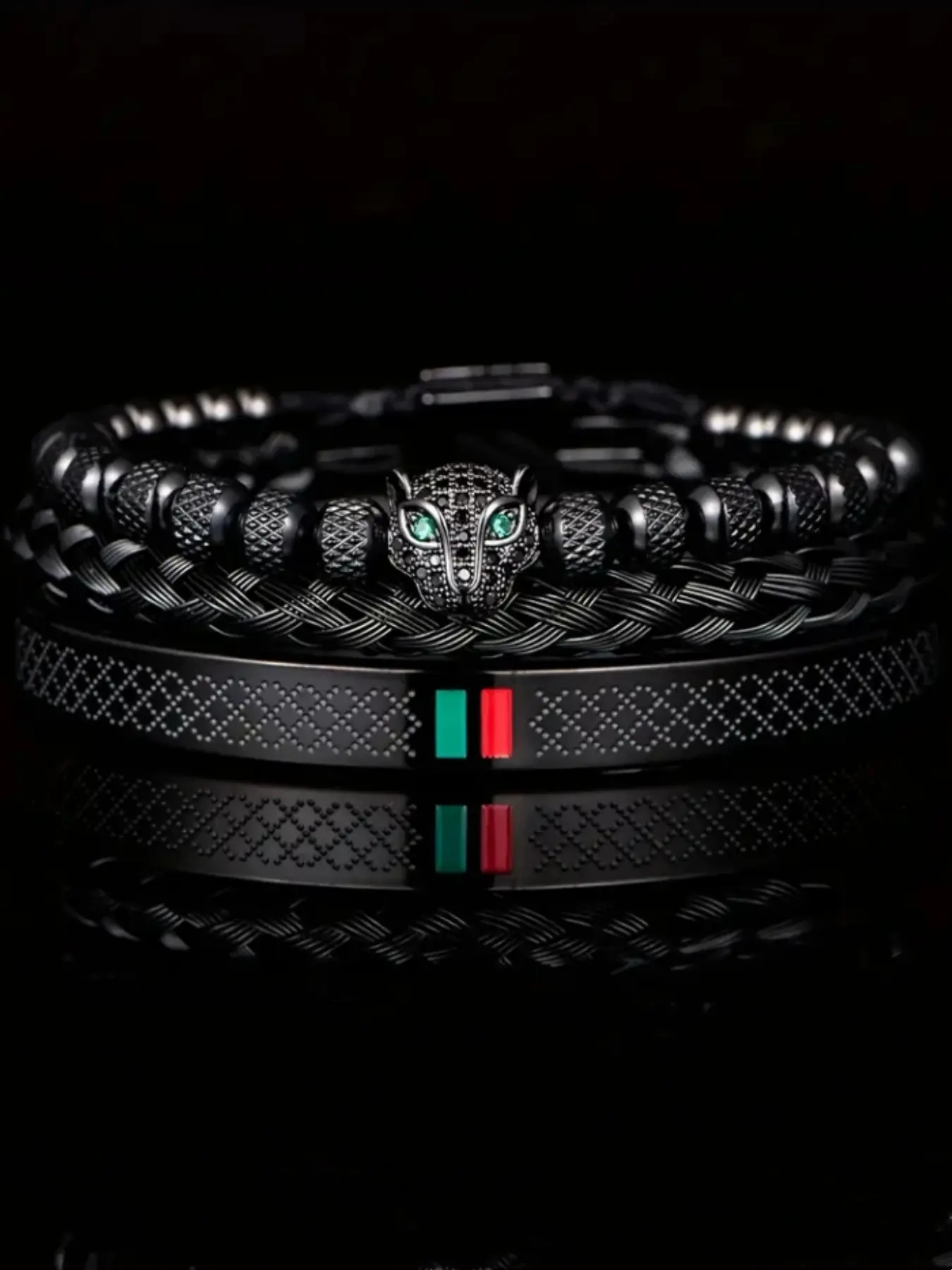 Men's Handmade Zirconia Beaded Bracelet Set, Fashionable Stainless Steel Jewelry Bracelet, Glitter Design, Classic Style, Perfect Gift for Him