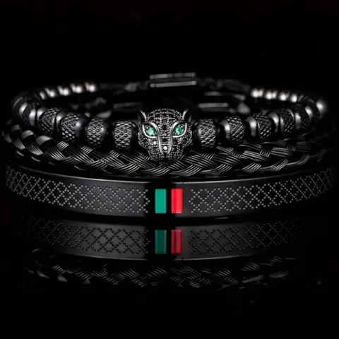 Men's Handmade Zirconia Beaded Bracelet Set, Bracelet Stacks, Fashionable Stainless Steel Jewelry Bracelet, Glitter Design, Classic Style, Perfect Gift for Him