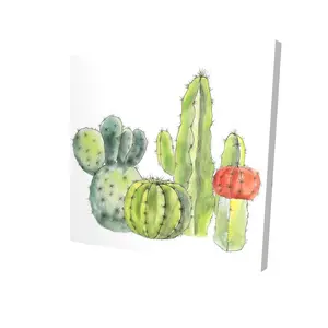 Begin Home Decor 2080-2424-FL285 24 x 24 in. Red Bedroom Botanical Canvas - Gathering of Small Cactus Decor