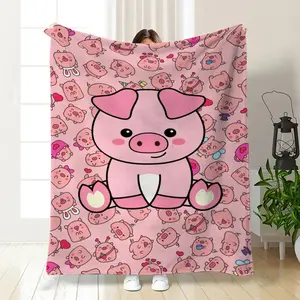 Kawaii Pig Blanket, Sweet All‑Over Cute Pig Pattern Throw Blanket, Lightweight Blanket for Sofa Bed, Great for Pastel Girly‑themed Home Decor