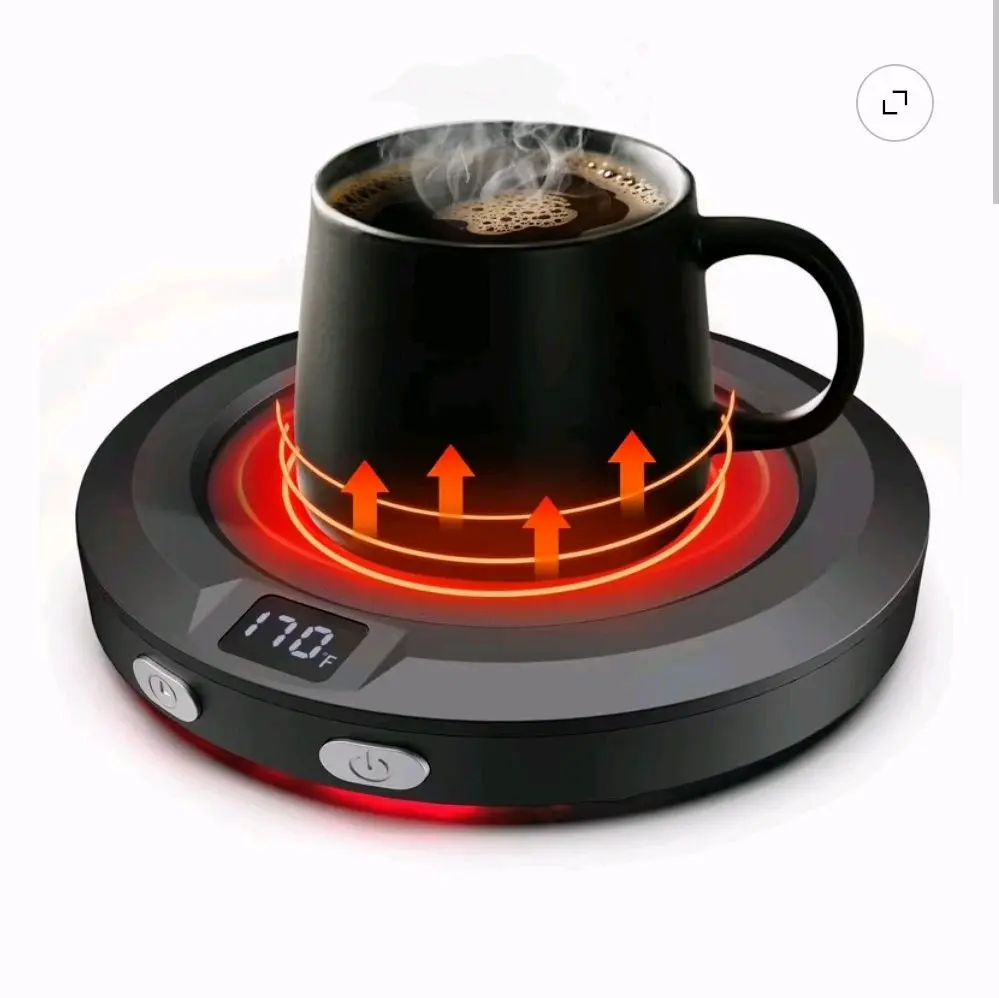 Desk Black Coffee & Tea Mug Warmer - Auto Shut Off, 3 Heat Settings, 12-Hour Timer, LED Light, Temperature Control, Office Use, Ideal Gift for Coffee Lovers