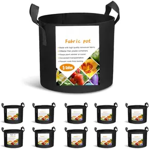 10-Pack 5 Gallon  Grow Bags, Heavy Duty 300G Thickened Non-Woven Aeration Fabric Pots with Reinforced Handles