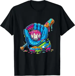 Ice Cream Dripping Baseball Drip Boys Graphic Baseball Drip T-Shirt Cotton Unisex