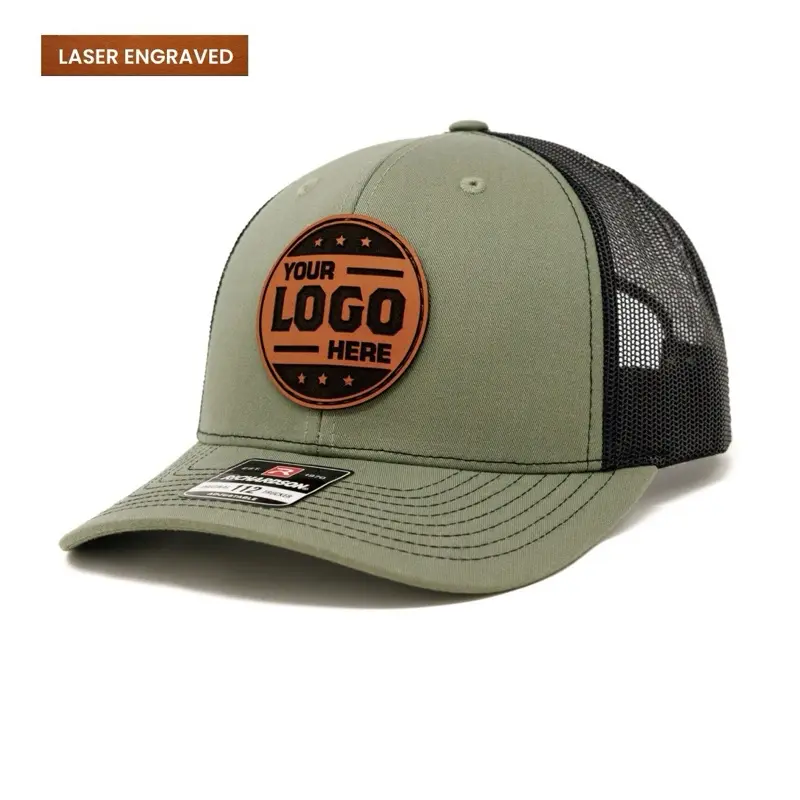 Richardson Custom Laser Engraved Leather Patch 112 Trucker Hat for Men Women Unisex Personalized Baseball Cap