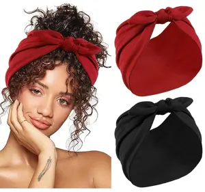 Huachi 2 Packs Bow Headbands for Women 7’’ Extra Wide Head Bands for Women’s Hair Non Slip Headwraps Workout Turban Hair Accessories (Black & Red)