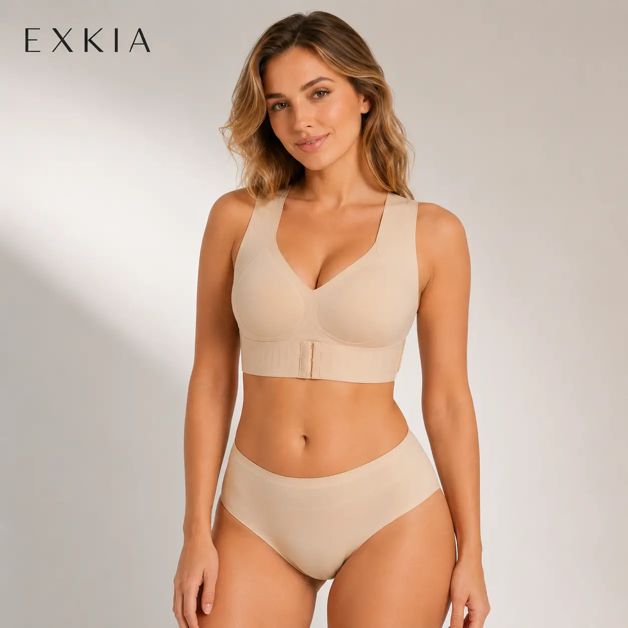 EXKIA Women’s Wireless Sports Bra, Light Support Front Closure Bra with Molded Cups for Yoga, Gym and Daily Training