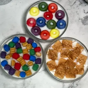 Set of 3 Mini Cereal Candles Including Fruity Breakfast Cereal, Berry Crunch & Cinnamon Swirl Scented Decorative Candles