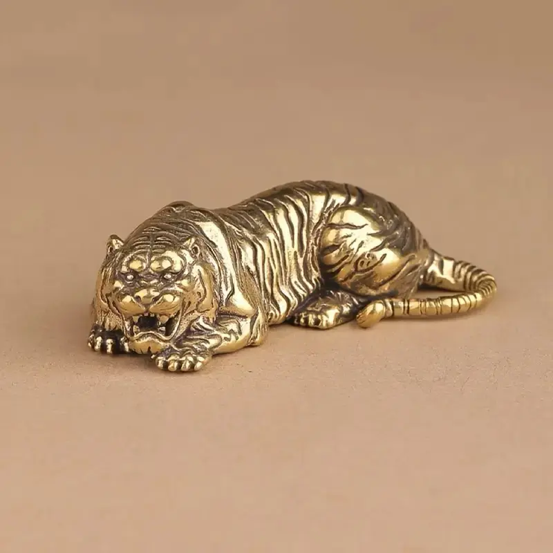 Brass Tiger Statue Figurine, Hollow Design, Detailed Texture, Bookshelf Decor & Home Decoration Gift, Birthday Present Idea
