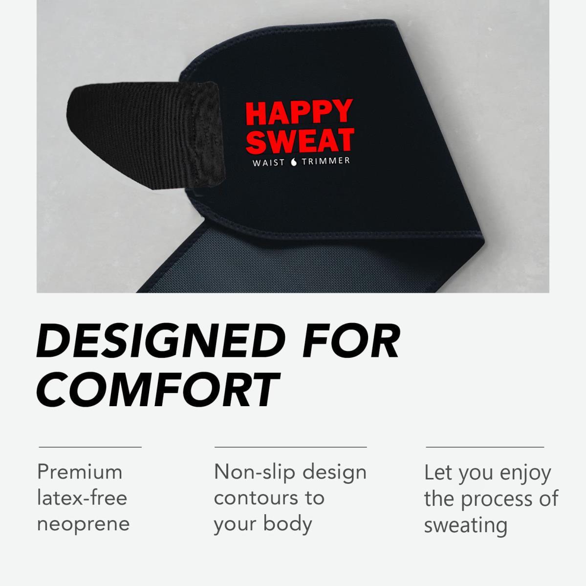 Happy Sweat Waist Trimmer, Premium Sweat-Wicking Waist Belt for Fitness, Adjustable Waist Trainer for Running, HIIT, Gym Workouts, Boosts Sweat & Core Stability