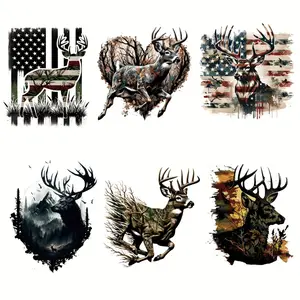 6 Pack American Camo Deer Hunting Pattern DIY Crafts Iron on Heat Transfer Vinyl Stickers for T Shirts Jackets Jeans Hats Garment Decals