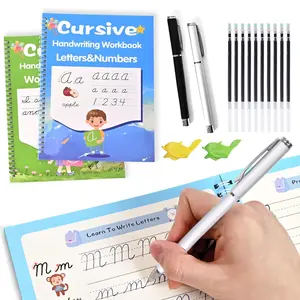 2 Pack Magic Cursive Grooved Writing Workbook for ,  Handwriting Tracing Practice Kit with Disappearing Ink Pens, Cursive Workbook for Homeschool Clsassroom