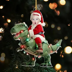 Personalized Baby Riding Dinosaur Photo Acrylic Ornament, Funny Santa Kid Ornament, Dinosaur Christmas Tree Keepsake 2025