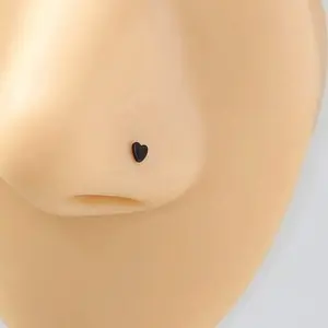 Black Stainless Steel Heart-Shaped Nose Stud - Fashion Accessory