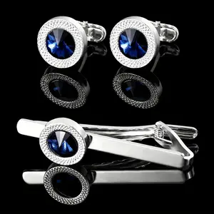 A pair of cufflinks, a tie clip, gift box, men's cufflinks, alloy inlaid crystal alloy cufflinks, men's suits, shirt buttons, Father's Day gifts, wedding parties, meetings, formal accessories, high-end gifts for people