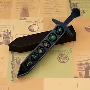 Sword Design Dice Holder, 1 Set Desktop Game Dice Storage Box with DND Dice, Home Decor Ornament, Game Room Decor, Gift for Friends, Durable, Metal Dice Set, Polyhedral Dice Set, Durable