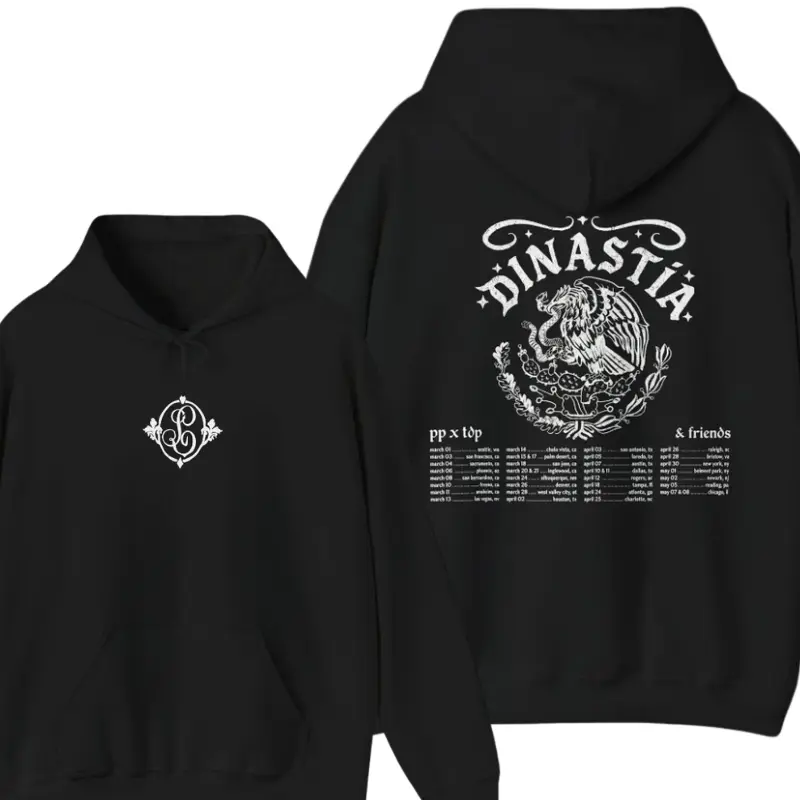 Dinastía Tito Double P & Peso Merch Dinastia Eagle Emblem Hoodie & T-Shirt, Corridos Style Fan Tees, Bold Cultural Print Tee, Mexican Heritage Apparel for Men _ Women, Unisex Cotton Crewneck T-Shirt Menswear Womenswear Streetwear Top