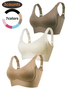 3-Pack Women's Wireless Bra Set, Adjustable Strap Comfortable Fit, Soft & Breathable Fabric, Perfect for Daily Wear, Ladies Knitted Underwear Essentials