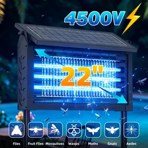 Solar Bug Zapper Outdoor 2026 Upgraded, Larger Size 4500V Rechargeable Electric Mosquito Zapper with Solar Panel, Waterproof Cordless Fly Insect Mosquito Trap for Backyard, Patio, Garden, RV, Camping