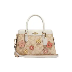 COACH Darcie 26 Kelly Bag for Women – Structured Embroidered Monogram Zip Top Handle and Crossbody Bag in Light Khaki
