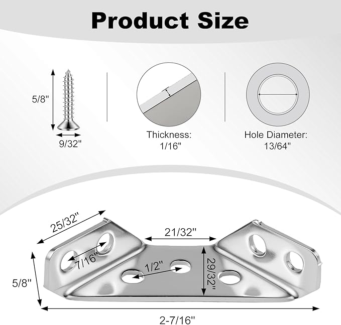 Spring Home Improvement Must-Have 20PCS Universal Stainless Steel Corner Bracket, Premium Angle Bracket with Screws, Triangular Furniture Corner Connectors for Wood Furniture, Drawers, Cabinets, Tables, and Chairs