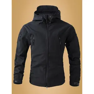 Men's Outdoor Jacket Hiking Camping Waterproof Hooded Tactical Softshell Menswear Operator Long Sleeve Zipper with Pockets