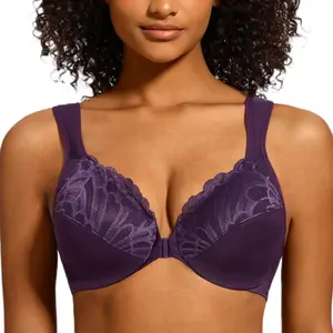 MELENECA Women's Plus Size Front Closure Underwire Bras - Unlined Lace Cup, Smooth, Soft, Stretchy Spandex Blend, Cushion Strap, Adjustable, Fit Bras for Women, Hand Wash Only summervibes