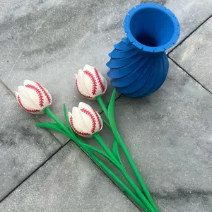 Baseball Tulips - Unique Baseball Design with Green Stems and Vase of your color choosing. Perfect for Sports Fans, moms, grandparents and anyone that loves the game!