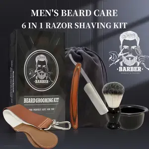 Men's Beard Grooming Kit with Premium Straight Edge Razor, Sharpening Strip, Beard Bowl & Brush, Shaving Razors - Travel Storage Included, Ideal for Father's Day, Valentine's Day, Christmas, Outdoor, Shaving Set