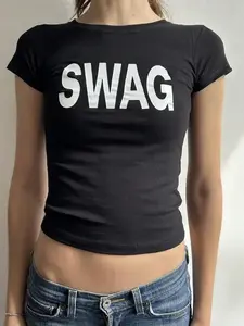 Swag Baby Tee, Minimalist Statement Graphic Y2K Streetwear Top, Pinterest Baby Tee-Loose-Fit Easy Relaxed Style,