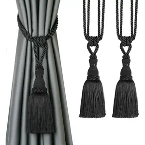 2 Pack Curtain Tiebacks Tassel Drapery Tie-Backs Rope Handmade Holdbacks for Home,Office,Hotel Decorative (Black)