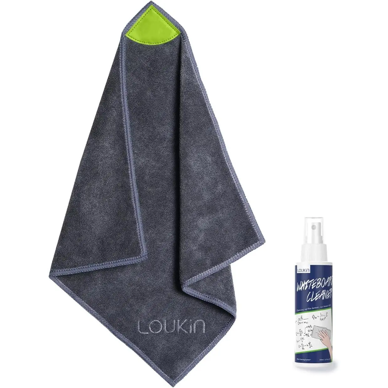 Durable Microfiber Magnetic Cleaning Cloth - 12"x12" Gray Dry Erase Eraser, Washable for Classroom & Office Use, Includes 3.4 fl oz Whiteboard Cleaner, Microfiber Cloth, Household