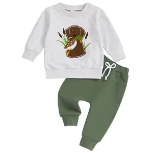 Infant Baby Boy Fall Winter Outfit Set Long Sleeve Mallard Duck Embroidery Sweatshirt Sweatpants Toddler Hunting Clothes
